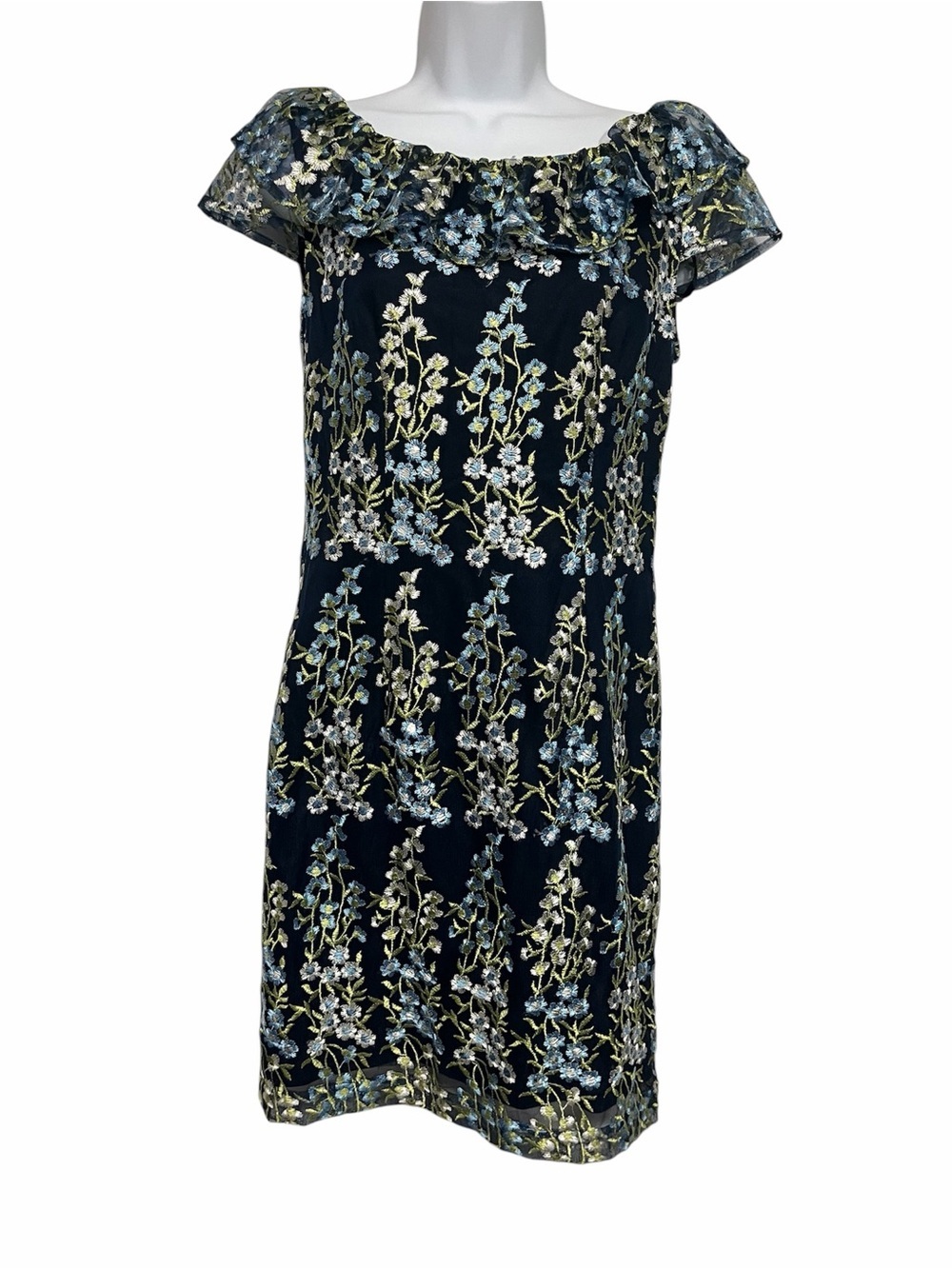 Karl Lagerfeld Paris Embroidered Floral Lace Shift Dress Size 4 Off Shoulder